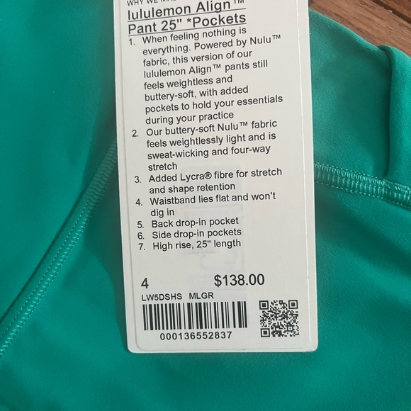 NWT Lululemon Align leggings sz 4, 25” with pockets - Picture 3 of 3